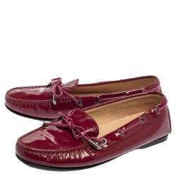 Pre Owned Tod's Pink Patent Leather Bow Loafers Size 36.5