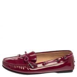 Pre Owned Tod's Pink Patent Leather Bow Loafers Size 36.5