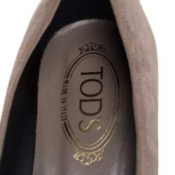 Tod's Grey Suede And Leather Metal Embellishment  Slip On Pumps Size 38.5