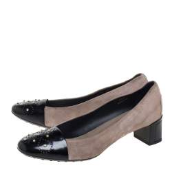 Tod's Grey Suede And Leather Metal Embellishment  Slip On Pumps Size 38.5