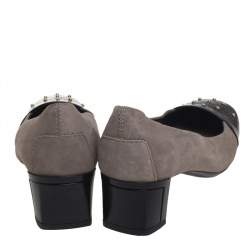 Tod's Grey Suede And Leather Metal Embellishment  Slip On Pumps Size 38.5