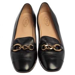 Pre Owned حذاء سليبرز تودز سموكينغ مزخرف سلسلة جلد أسود مقاس 39.5