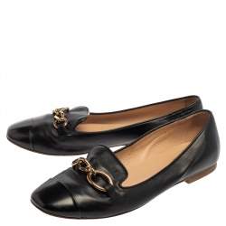 Pre Owned حذاء سليبرز تودز سموكينغ مزخرف سلسلة جلد أسود مقاس 39.5