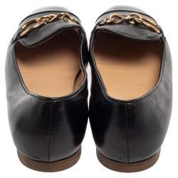 Pre Owned حذاء سليبرز تودز سموكينغ مزخرف سلسلة جلد أسود مقاس 39.5