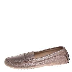 Tod's Rose Gold Leather Penny Loafers Size 37