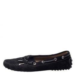 مملوكة مسبقًا حذاء لوفرز تودز فيونكة سليب أون سويدي أسود مقاس 38.5