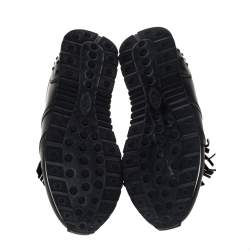 Pre Owned Tod's Black Leather Fringed Slip-On Sneakers Size 38