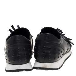 Pre Owned Tod's Black Leather Fringed Slip-On Sneakers Size 38