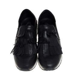 Pre Owned Tod's Black Leather Fringed Slip-On Sneakers Size 38