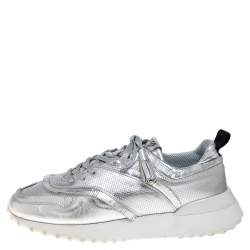 Pre Owned Tod's Metallic Silver Perforated Leather Tassel Fringe Low Top Sneakers Size 41