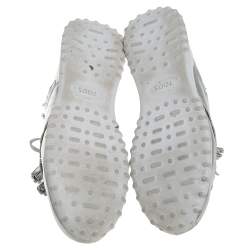 Pre Owned Tod's Metallic Silver Perforated Leather Tassel Fringe Low Top Sneakers Size 41