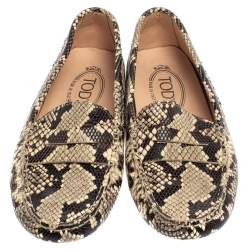 Tod's Grey/Black Python Embossed Leather Slip On Loafers Size 36