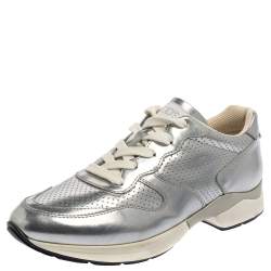 Pre Owned Tod's Silver Perforated Leather Sportivo Active Sneakers Size 38.5