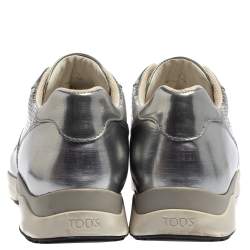 Pre Owned Tod's Silver Perforated Leather Sportivo Active Sneakers Size 38.5