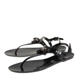 Pre Owned صندل فلان إصبع تودز مزين شراشيب جيلي أسود مقاس 41