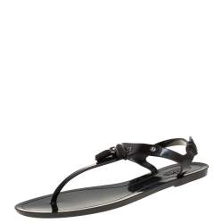 Pre Owned صندل فلان إصبع تودز مزين شراشيب جيلي أسود مقاس 41