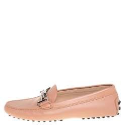 Pre Owned Tod's Pink Leather Gommino Driving Loafers Size 37