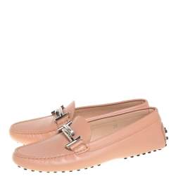 Pre Owned Tod's Pink Leather Gommino Driving Loafers Size 37