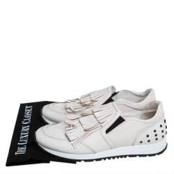 Pre Owned Tod's Off White Leather Sportivo Fringed Slip On Sneakers Size 39