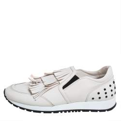 Pre Owned Tod's Off White Leather Sportivo Fringed Slip On Sneakers Size 39