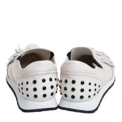 Pre Owned Tod's Off White Leather Sportivo Fringed Slip On Sneakers Size 39