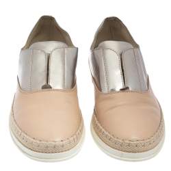 Tod's Beige/Silver Leather Francesina Slip On Espadrille Sneakers Size 38.5