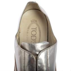 Tod's Beige/Silver Leather Francesina Slip On Espadrille Sneakers Size 38.5