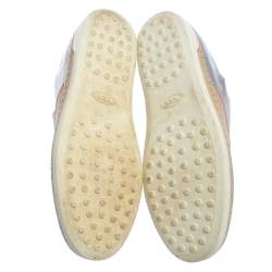 Tod's Beige/Silver Leather Francesina Slip On Espadrille Sneakers Size 38.5