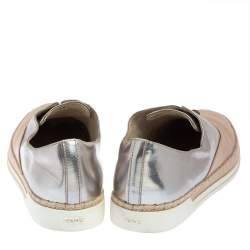 Tod's Beige/Silver Leather Francesina Slip On Espadrille Sneakers Size 38.5