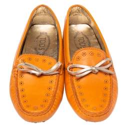 Pre Owned حذاء لوفرز تودز سير بيني جلد برتقالي مقاس 38.5