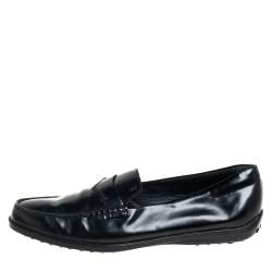 Pre Owned Tod's Black Leather Penny Slip On Loafers Size 38.5