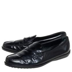Pre Owned Tod's Black Leather Penny Slip On Loafers Size 38.5