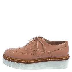 Tod's Pink Leather Lace Up Oxfords Size 37.5