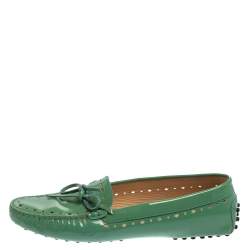 Pre Owned Tod's Green Patent Leather Bow Slip On Loafers Size 40