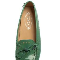 Pre Owned Tod's Green Patent Leather Bow Slip On Loafers Size 40