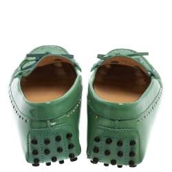 Pre Owned Tod's Green Patent Leather Bow Slip On Loafers Size 40