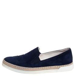 Pre Owned Tod's Navy Blue Suede Espadrille Slip On Sneakers Size 39.5