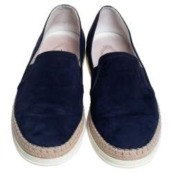Pre Owned Tod's Navy Blue Suede Espadrille Slip On Sneakers Size 39.5