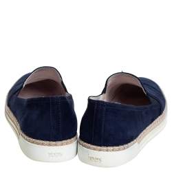 Pre Owned Tod's Navy Blue Suede Espadrille Slip On Sneakers Size 39.5