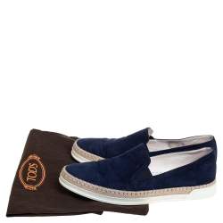 Pre Owned Tod's Navy Blue Suede Espadrille Slip On Sneakers Size 39.5