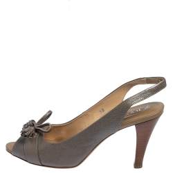 Pre Owned Tod's Grey Leather Tassel Peep Toe Slingback Sandals Size 38