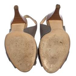 Pre Owned Tod's Grey Leather Tassel Peep Toe Slingback Sandals Size 38