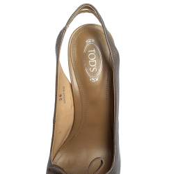 Pre Owned Tod's Grey Leather Tassel Peep Toe Slingback Sandals Size 38