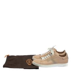 Pre Owned Tod's Beige Leather Studded Lace Up Sneakers Size 38