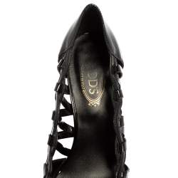 Pre Owned حذاء كعب عالي تودز جلد أسود لامع مفرغ مقدمة مدببة مقاس 37