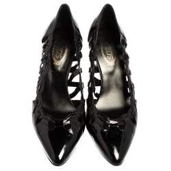 Pre Owned حذاء كعب عالي تودز جلد أسود لامع مفرغ مقدمة مدببة مقاس 37