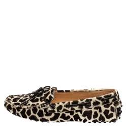 Pre Owned Tod's White/Brown Leopard Print Fur Loafers Size 36.5