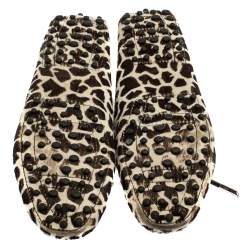 Pre Owned Tod's White/Brown Leopard Print Fur Loafers Size 36.5