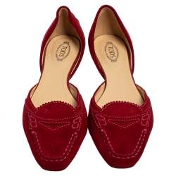 Pre Owned Tod’s Red Suede Cut Out Slip On Loafers Size 40