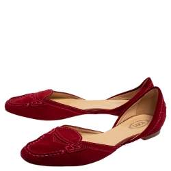 Pre Owned Tod’s Red Suede Cut Out Slip On Loafers Size 40
